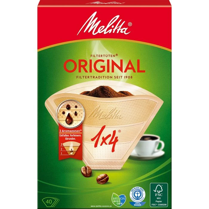 Melitta Filtertüten Original 1x4, Größe 4, Naturbraun, 40 Stück 3 Melitta Filtertüten Original 1x4, Größe 4, Naturbraun, 40 Stück