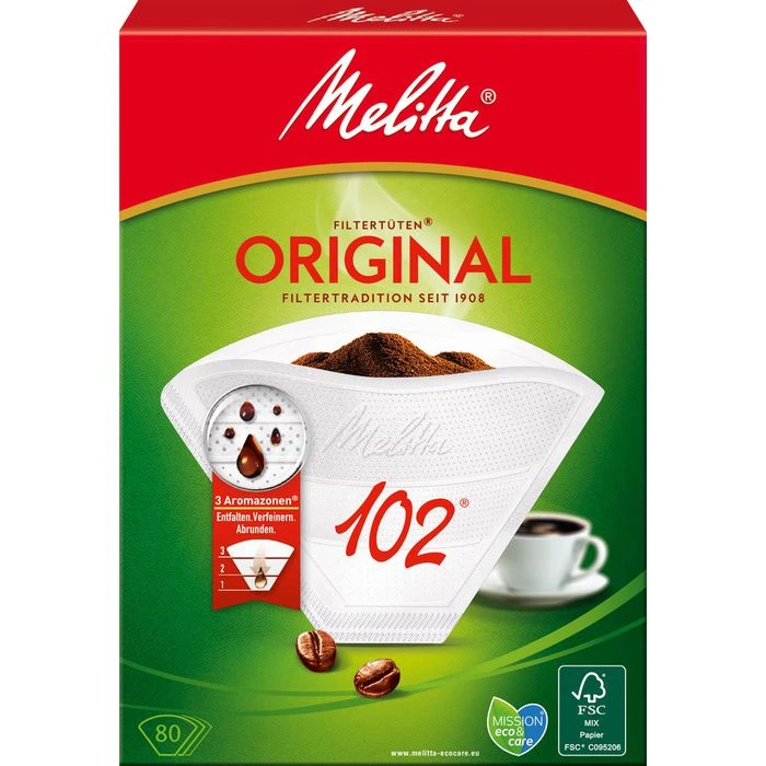 Melitta Filtertüten Original 102, Weiß, 80 Stück